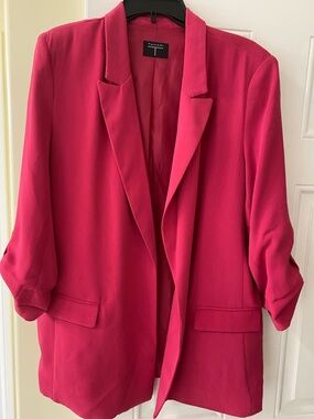 Tahari Hot Pink Open-Front Lined Blazer